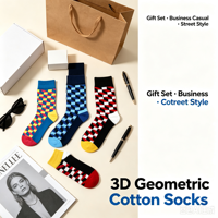 Chaussettes en coton jacquard à motif géométrique optique 3D, chaussettes unisexes à blocs de couleur, chaussettes décontractées tendance, chaussettes personnalisées OEM, chaussettes cadeau