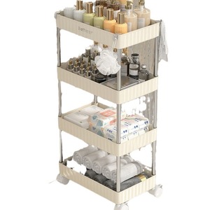 Carrito de almacenamiento para baño color crema, carrito móvil de 4 niveles con ruedas para almacenamiento de cosméticos y artículos de viaje - Product Image 5