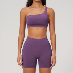 Women's One Shoulder Yoga Sports <b>Bra</b> Asymmetric <b>Backless</b> Seamless Soft High Stretch Breathable Shorts High Waist Gym Running - Product Image 5