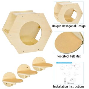 Wooden Cat Wall <b>Furniture</b> Shelves and Perch with Scratching <b>Pad</b> Climbing Steps for Cats - Product Image 5