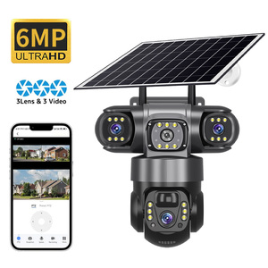 Caméra extérieure solaire 4G 6MP Full Color V380 <span class=keywords><strong>PRO</strong></span> à triple objectif, rotation à 360 degrés, vision nocturne, caméras de sécurité IP - Product Image 2