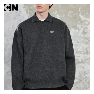 Suéter con Certificación GRS, Fabricante de Suéteres, Suéter de Punto Polo Personalizado al por Mayor para Hombre, de Manga Larga, Ajustado, de Poliéster, para Otoño e Invierno - Product Image 2