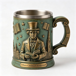 Tasse en polyrésine 3D gaufrée Andersen du Danemark, disponible en OEM et ODM, souvenir touristique danois, tasse à café ou à bière - Product Image 1
