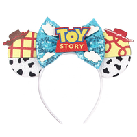Bandeau pour enfants, dessin animé amusant, paillettes bleues et jaunes, nœud, accessoires pour cheveux inspirés du parc d'attractions