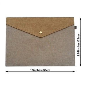 Simple faux linen felt document bag, <b>A4</b> size, snap-button document organizer, solid color fabric <b>file</b> bag. - Product Image 5