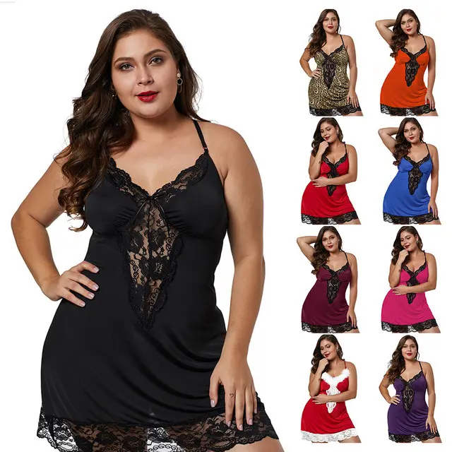 Camisola sexy para noite, conjunto de pijama de cetim plus size para mulheres