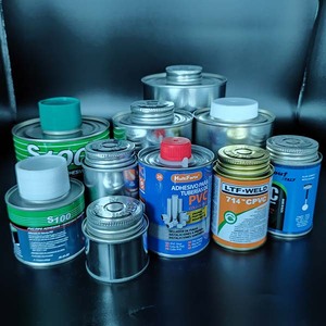 <span class=keywords><strong>Lata</strong></span> de Metal con Cuello Roscado y Cepillo para Adhesivo Químico de PVC, Impresión Offset, Tamaños de 2oz a 32oz - Product Image 1