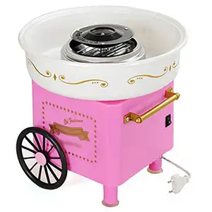 Mini máquina de doces de algodão doce portátil, mini carrinho retrô rosa para casa