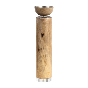 Portacandele cilindrico alto in legno e metallo, decorativo, per la casa, la sala da pranzo, il caminetto. - Product Image 1