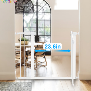 Easy Install 29-40\" Pressure Mounted Safety <strong>Gate</strong> <strong>Wood</strong> Pattern Metal Dog <strong>Gate</strong> for <strong>Stairs</strong> Kitchen Usage - Product Image 5