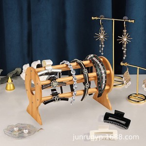 Organizador de accesorios para el cabello de bambú para escritorio, soporte de almacenamiento de diademas de madera, exhibidor de joyas, bufandas y pulseras - Product Image 2