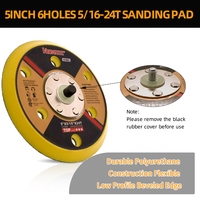Plaque de support abrasive jaune de 5 pouces à 6 trous avec filetage 5/16-24T et fixation auto-agrippante, pièce de rechange pour ponceuses et polisseuses