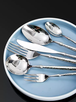Ensemble de couverts en acier inoxydable 304 poli miroir, écologique et moderne, avec logo personnalisé, comprenant couteau à steak, fourchette, cuillère, cuillère à dessert et cuillère à thé