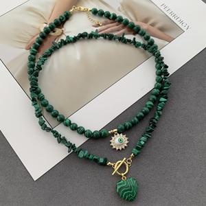 Collar de Cuentas de Piedra Natural Vintage LS-C5344, Joyería para Mujer, Collar con Dije de Ojo Turco y Corazón, Bonito Regalo, Collar de Malaquita - Product Image 1