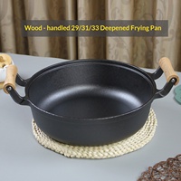 Gusseiserne Bratpfanne mit Holzgriffen, Doppelgriffen und Vertieftem Design, Unbeschichtet; Geeignet für Pfannkuchen, Dampfbrot, Gas-/Induktionsherde