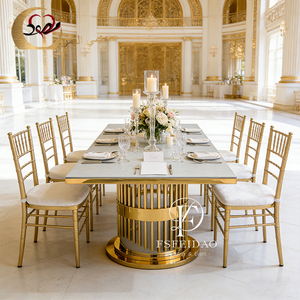 Luxury Modern Romantic&Elegant Gold Stainless Steel Rectangular Customized Outdoor Home Wedding & Hotel Dining <b>Table</b> Set - Product Image 4