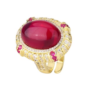 Juego de Joyería de Alta Calidad, Ecológico, Chapado en Oro y Cobre, con Circonita Roja Brillante de 15*20mm, Collar y Anillo Retro para Mujer - Product Image 2