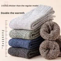 Dropshipping Vente en gros Hommes Crew Chaussettes épaisses décontractées antibactériennes doublées en polaire chaudes en coton Chaussettes côtelées de couleur unie