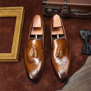 Zapatos de Vestir Formales de Alta Gama Estilo Británico, Clásicos y Elegantes, con Flecos Grabados con Láser, de Piel Genuina para Hombre - Product Image 1