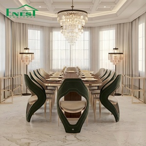 Set di Tavoli da Pranzo di Lusso Fatti a Mano per Ristoranti, Base in Ottone Dorato, Piano in Marmo, Oltre 10 Posti, per Arredamento di Ville e Progetti di Lusso - Product Image 2