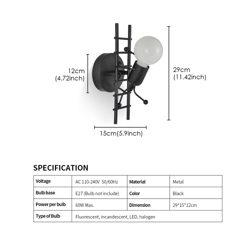 2021 loft industrial modern bedroom bedside restaurant Corridor Hotel E27 Black Mini unique wall lamp