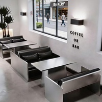 Ensemble de sièges de restaurant modernes et durables en acier inoxydable, avec revêtement en cuir noir, mobilier de salle à manger commercial pour hôtel et hôpital