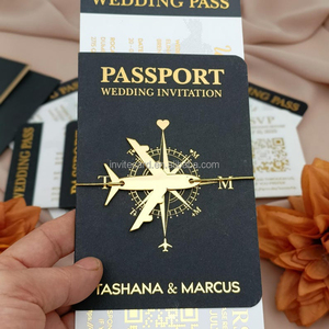 Invitation de <span class=keywords><strong>mariage</strong></span> en forme de <span class=keywords><strong>passeport</strong></span> noir mat avec billet d'embarquement et avion en acrylique doré vert bordeaux, passeports pour fête d'anniversaire - Product Image 3