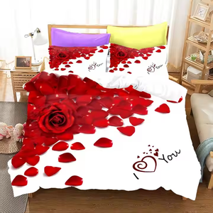 <strong>3D</strong> Floral Printed Bedclothes Wedding Decorative Cover Sheet Pillowcase Romantic Red Rose 3Pcs <strong>Bedding</strong> <strong>Set</strong> - Product Image 1