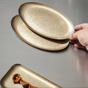 Plato para servir de acero inoxidable y dorado Vintage para <span class=keywords><strong>restaurante</strong></span>, brochetas para barbacoa, bandeja de <span class=keywords><strong>Sushi</strong></span>, platos grandes y poco profundos de almacenamiento de alimentos retro para Cocina - Product Image 4