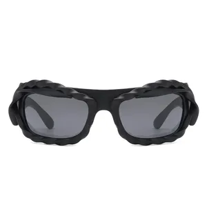 Riff - Rectangle Irregular Twisted Thick <b>Frame</b> Futuristic Sunglasses - Product Image 1