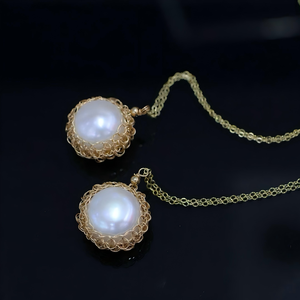 Collar de Perlas Naturales de Agua Dulce de 13-14 mm Hecho a Mano, Joyería Antigua Tejida con Oro de 14K, Collar Fino de Alto Brillo para Mujer - Product Image 1