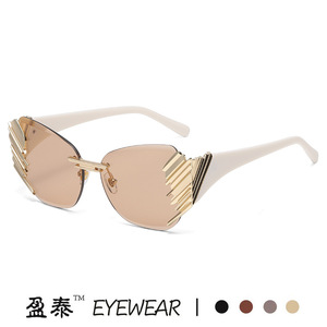 Unisex Frameless Cut Edge Sunglasses Gold Metal <b>Plastic</b> UV400 Protection Street Style <b>Glasses</b> - Product Image 5