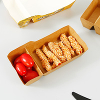 Boîte alimentaire jetable en papier kraft à 2 compartiments, barquette en papier kraft biodégradable, boîte à salade, boîte à poulet frit, boîte à lunch en papier