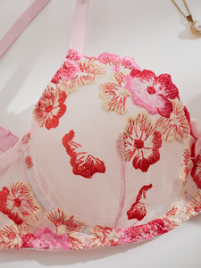 Phụ Nữ Ngọt Ngào Sexy Hoa Thêu Đồ Lót Đặt Lưới Trong Suốt Vải Dệt Kim Với Trang Trí Thanh Lịch - Product Image 3