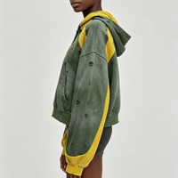 Ensemble de sweats à capuche zippés en molleton de coton, coupe oversize et courte, avec logo personnalisé, effet délavé soleil, vintage et usé, style streetwear, sérigraphie