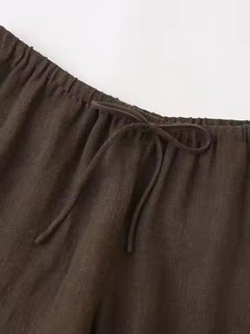 Completo da Donna Due Pezzi Estate 2025 con Camicia Morbida a Maniche Lunghe con Lacci e <span class=keywords><strong>Pantaloni</strong></span> con Vita Elasticizzata Set Vintage <span class=keywords><strong>in</strong></span> Cotone e <span class=keywords><strong>Lino</strong></span> - Product Image 6