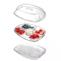Plateau à fruits et légumes réfrigérant à la glace, double couche, en plastique transparent, boîte à salade, boîte à pique-nique, plateau de service pour fête, plateau à glace durable
