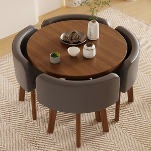 Bàn ăn và 4 ghế da bằng gỗ hiện đại Bắc Âu văn phòng sang trọng Đồ nội thất tròn nhà hàng phòng ăn Bộ bàn ăn - Product Image 2