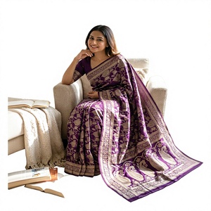 Sari de Georgette Morado Bordado con Lentejuelas, Traje Tradicional de Bollywood para Bodas y Fiestas - Product Image 2