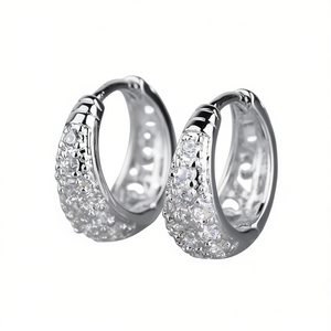 Orecchini a Cerchio in Oro Rosa con Diamanti, Argento 925 Placcato Rodio, Taglio Brillante Rotondo, Classici da Donna per Uso Quotidiano - Product Image 1