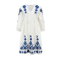 Nouvelle Robe Décontractée Élégante pour Femme, Style Européen, Col en V, Broderie Florale, en Mousseline, Taille Naturelle, Coupe Ample, Tendance Été, Personnalisable