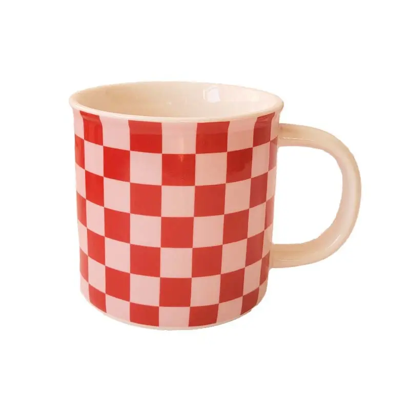 Trianglelyi — tasse rétro en céramique à damier, gobelet de couleur contrastée, pour cadeau