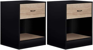 Set of 2 Modern Olga Bedroom <strong>Bedside</strong> <strong>Tables</strong> 1 Drawer Black MDF Niche <strong>Beech</strong> Effect Finish for Apartment Hotel Use Home Furniture - Product Image 3