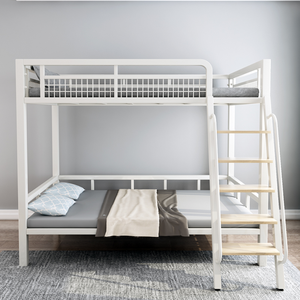 Nordic Modern Iron Loft <b>Bed</b> Customizable Single/<b>Double</b> Layer <b>Black</b>/White Metal Adjustable Height Foldable Bedroom Apartment - Product Image 4