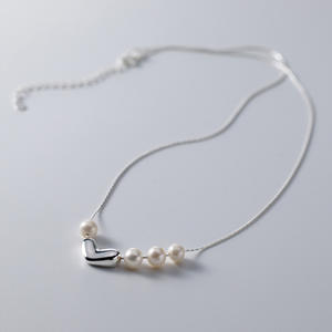 Collier en argent pur S925 concave convexe, style frais et doux, design simple et original, collier de perles Y01714 - Product Image 5