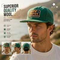 Vintage Wollmütze im 5-Panel-Stil, unstrukturiert, grün, mit individuellem Stickpatch-Logo, Herren, verstellbare Snapback-Kappe