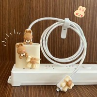 Oso DIY lindo dibujos animados funda de cargador de silicona para Apple iPhone cabeza cubierta 18W 20W 3D cargador Cable Protector casos organización