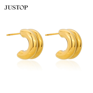 Aros Modernos JUSTOP, Chapados en Oro de 18K, Acero Inoxidable, Resistentes al Agua, Hipoalergénicos, Joyería de Moda - Product Image 3