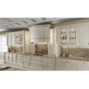 Conjunto de armario de cocina de estilo barroco italiano, diseño de cocina personalizado, armario de cocina de madera con Isla de encimera de cuarzo Artificial - Product Image 4