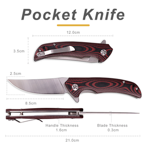 Couteau de camping pliable à manche G10 rouge et noir, acier à haute teneur en carbone D2, couteau de poche pour la <span class=keywords><strong>défense</strong></span> personnelle - Product Image 2
